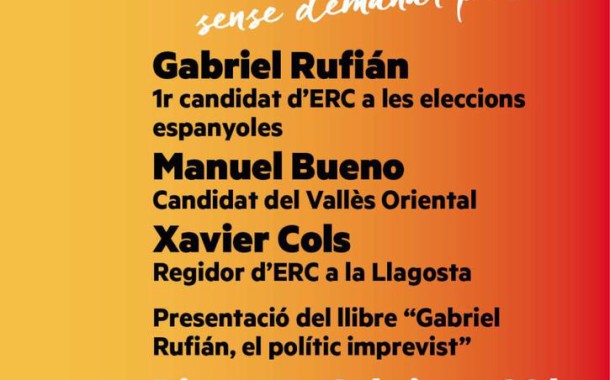 Gabriel Rufián, cap de llista d'ERC el 26J, presentarà el seu llibre avui a la Llagosta